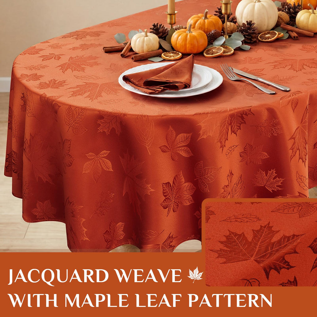 Fall Jacquard Oval Tablecloth, 60 x 84 Inch Burnt Orange