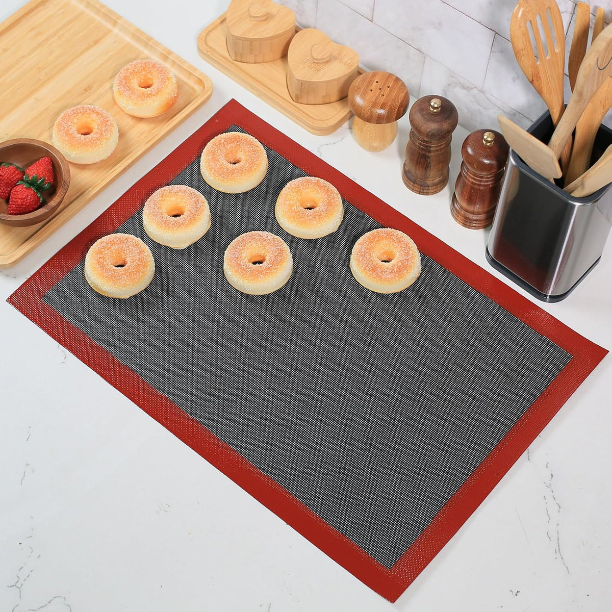 Perforated Silicone Baking Mat for Two-Thirds Size Pan, Non-Stick Eclair Baking Mat for 15x21 Big Sheet, Reusable