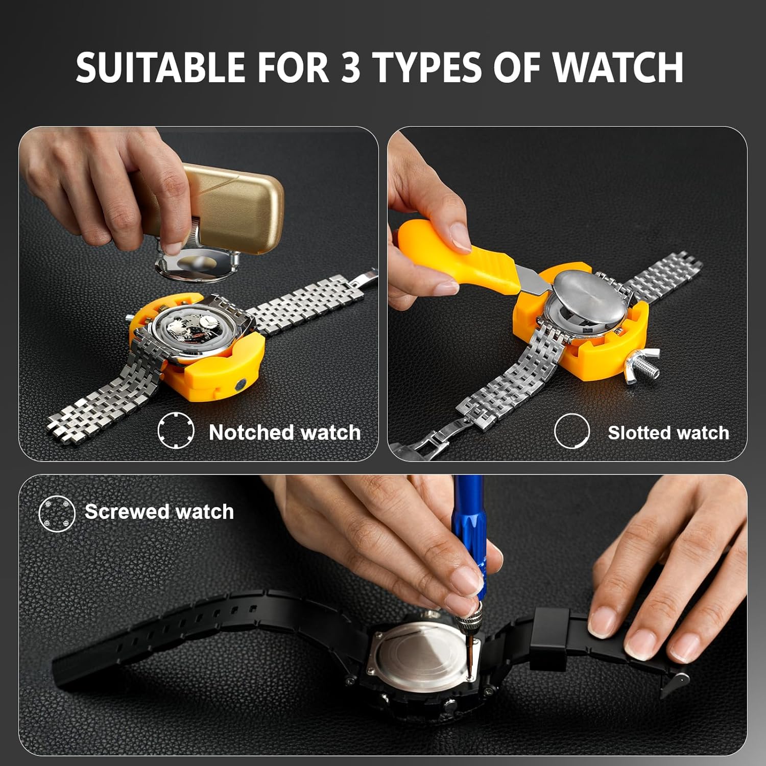 Watch Repair Kit + Watch Press Tool, Battery Replacement, Strap Adjustment, Wrench Opening Back Cover, Case
