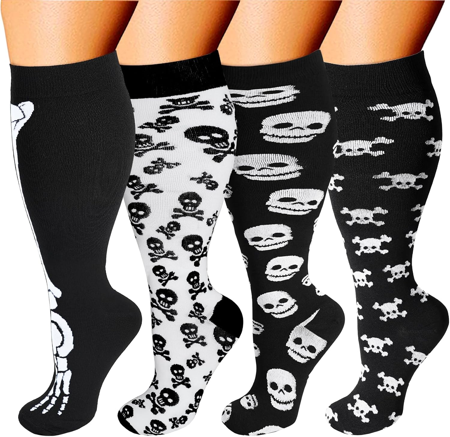 4 Pairs Wide Calf Compression Socks for Women Men 20-30 mmHg Knee High