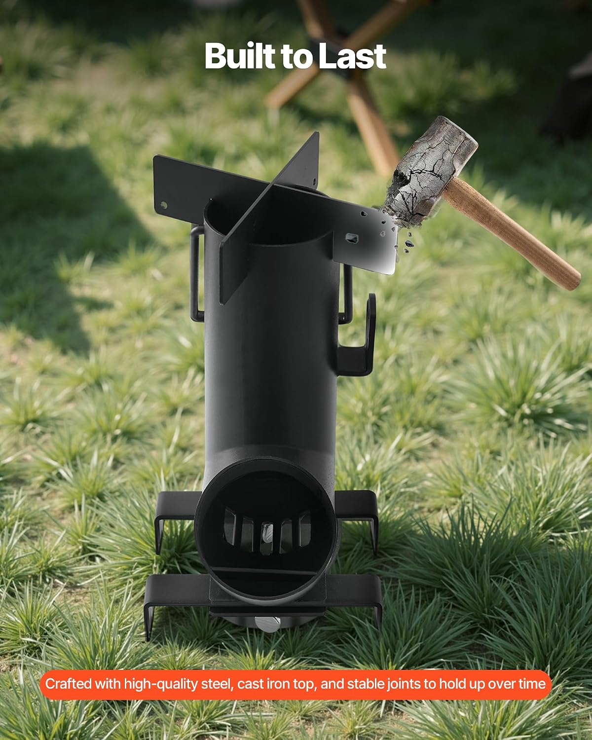 Camping Rocket Stove, Wood Burning Portable Rocket Stove with Carrying Bag for Backpacking, Carbon Steel, Burn Wood