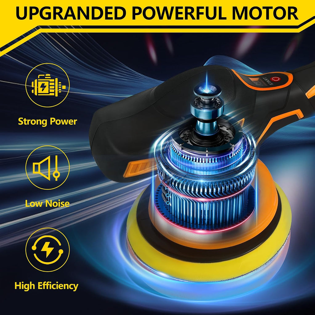 Cordless Car Buffer Polisher kit - 2Pcs 2000mAh 21V Battery, 6 Inch Portable Orbital Buffer Polisher Kit, 8 Variable