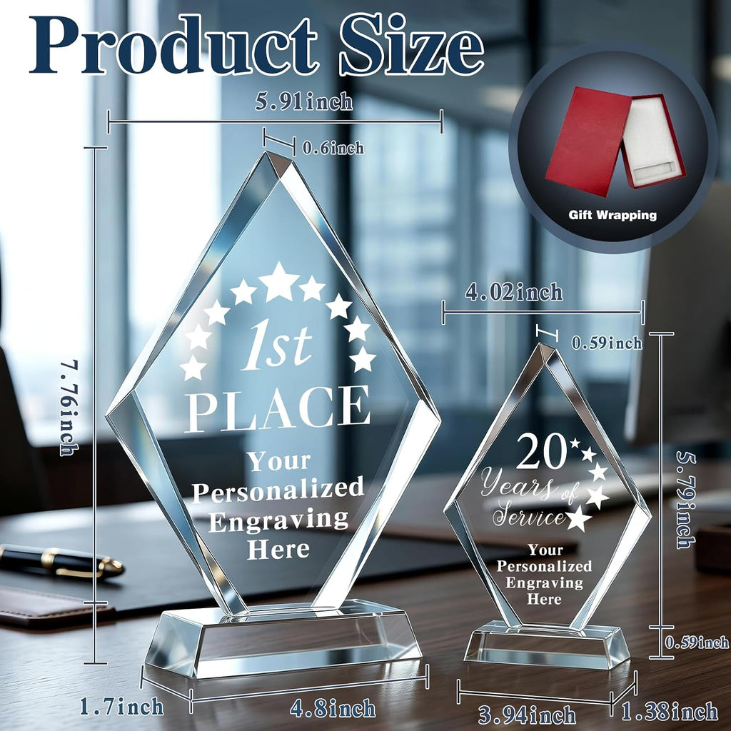 Personalized Crystal Trophy Award - Plaques Personalized Engraved - Coworker Employee Appreciation Gift, Anniversary