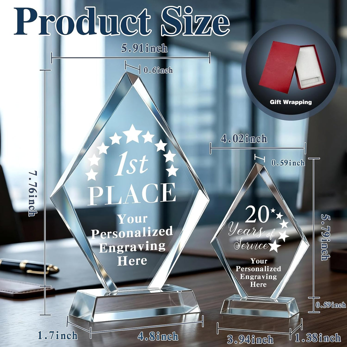 Personalized Crystal Trophy Award - Plaques Personalized Engraved - Coworker Employee Appreciation Gift, Anniversary
