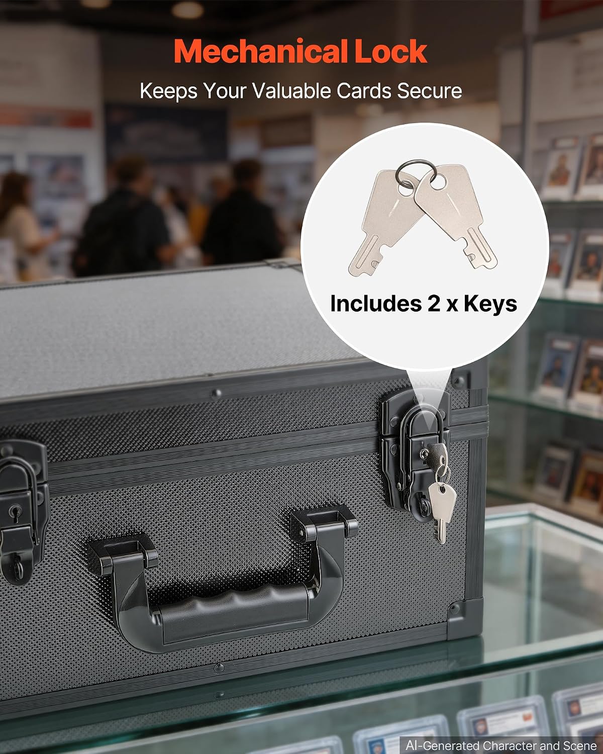 Graded Card Case 3 Row 180 PSA Slab Storage Box with Mechanical Lock, Baseball Sports Trading Cards Holder Collector