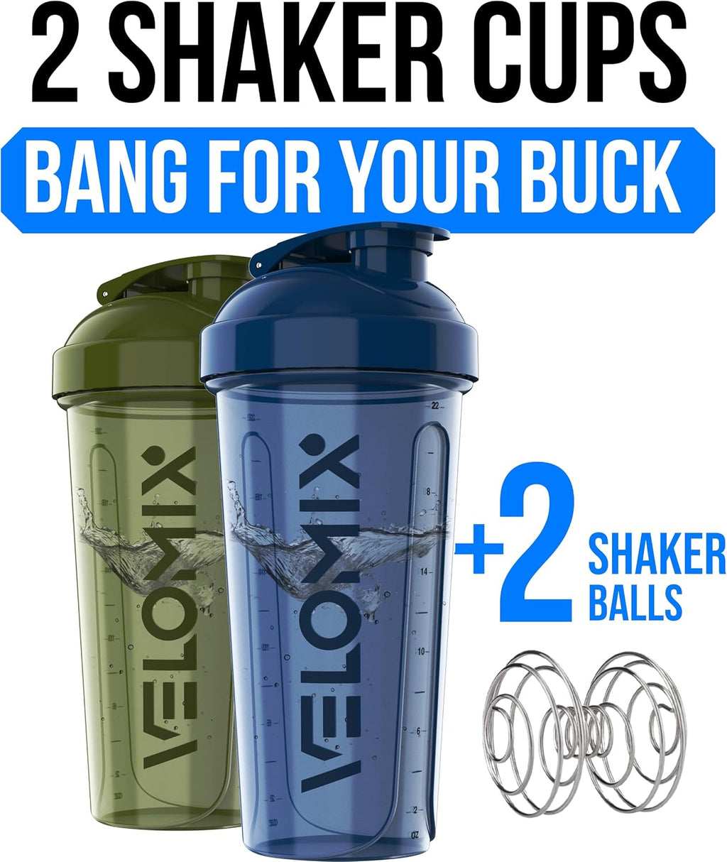 2 Pack 28oz Protein Shaker Bottle for Protein Mixes, Blue/Green | 2x Wire Whisk, Leak Proof Shaker Cups for Protein