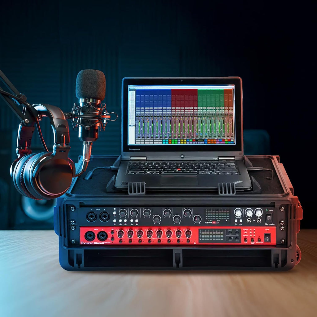 Studio Flyer Rack Case - 2U Waterproof Carry-on with Laptop Surface, Molded Rack Rails, Rubber Cleats and Quiet