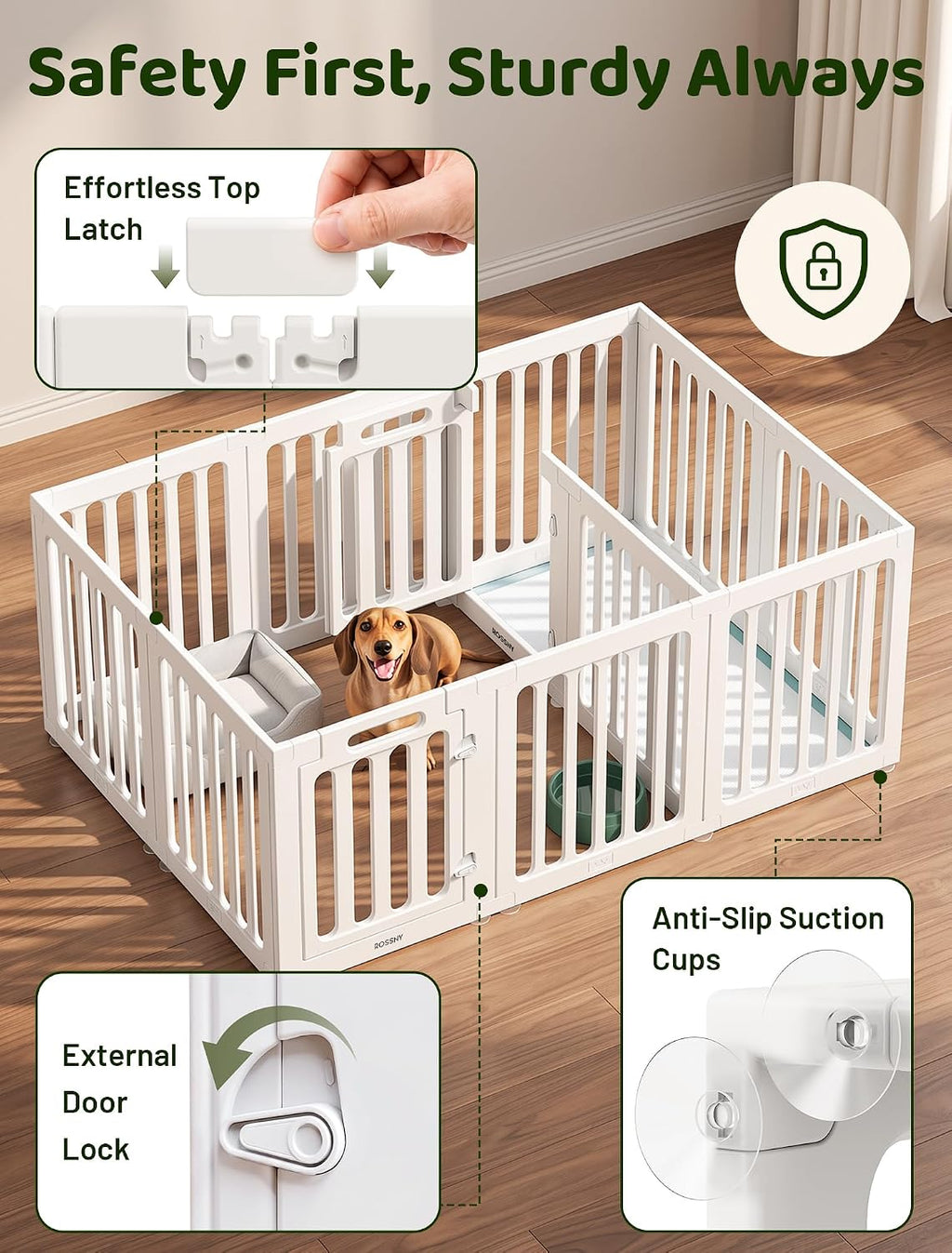 12-Panel Indoor Dog Puppy Playpen with Divider, Potty + Play Zone