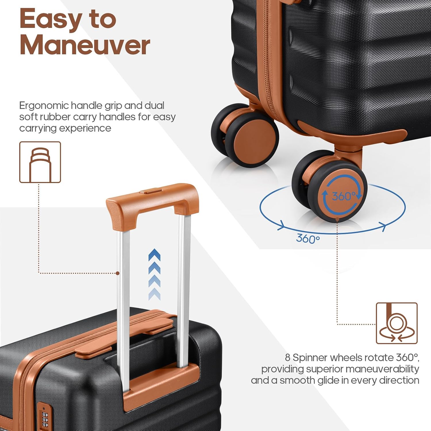 Luggage Sets 3 Piece, Carry On Luggage 20In With Spinner Wheels,PC Hardside Suitcase Set with TSA Lock,Durable Carry