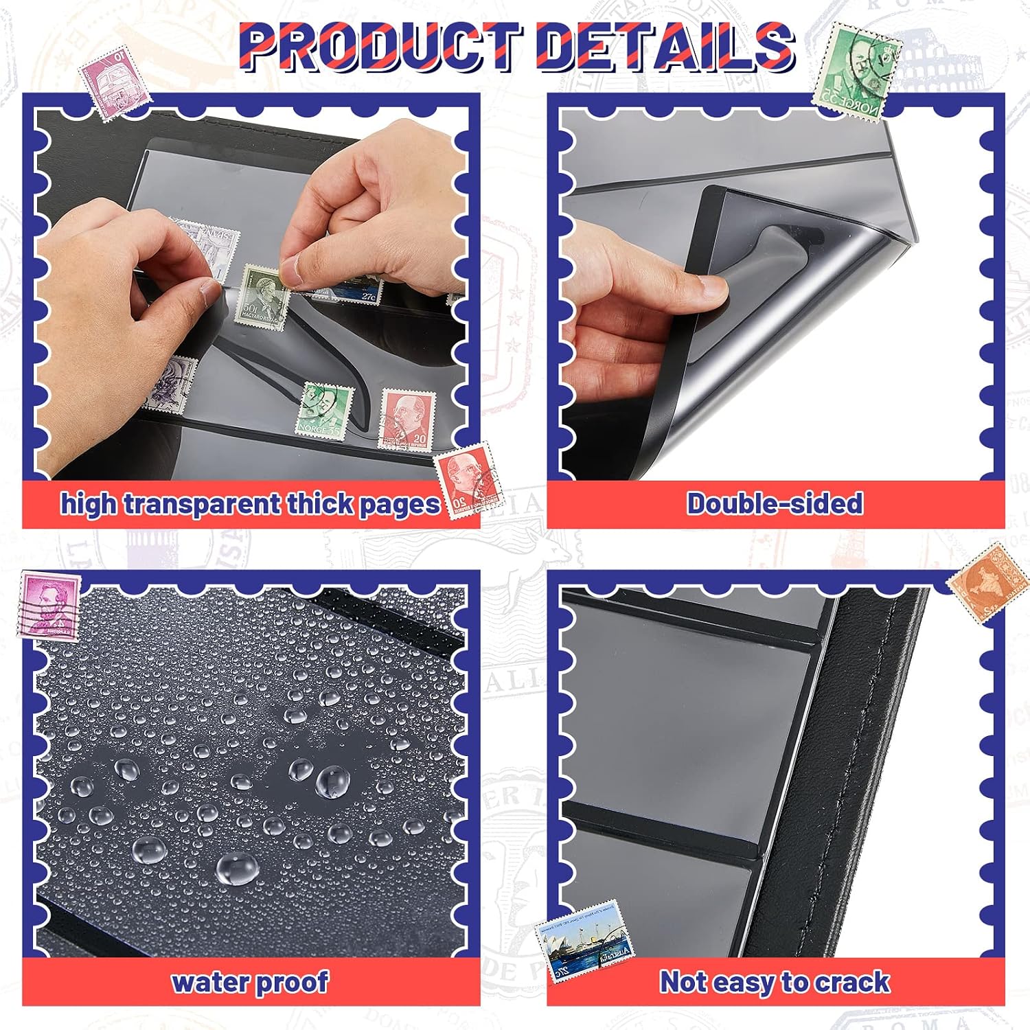 40 Sheet Stamp Pages for Stamp Album Binder 1/2/3/4 Pockets Collectors Postage Collecting Supplies Book of Stamps 9