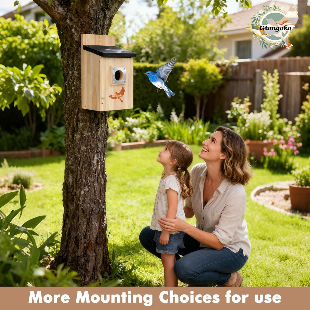 2 Pack Bluebird Houses for Outside with Metal Predator Guard Black