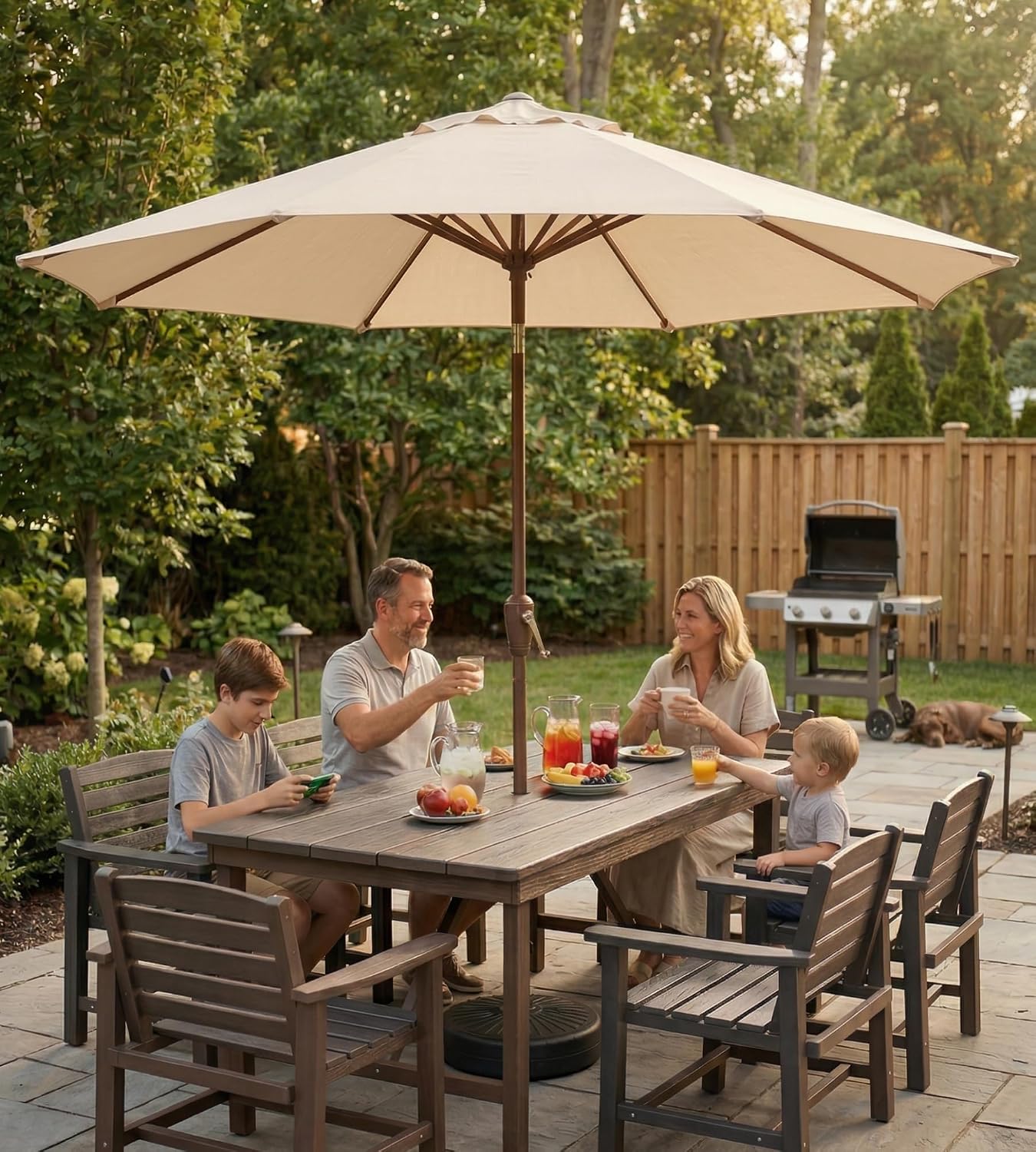 10FT Patio Umbrella, Outdoor Umbrella with Push Button Tilt and Crank, 8 Sturdy Ribs, UV Protection & Waterproof