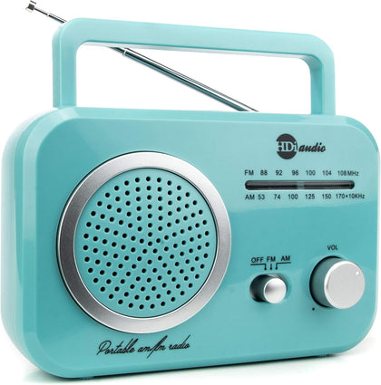 Radio Teal/Silver Premium Home Vintage Portable Retro Radio Classic AM/FM Radio with Built in Speakers + Headphone Jack