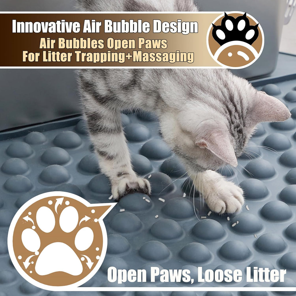 Silicone Cat Litter Trapping Mat,32" Round Waterproof & Non-Slip Litter Catcher, Self-Cleaning Litter Box Mat, Large