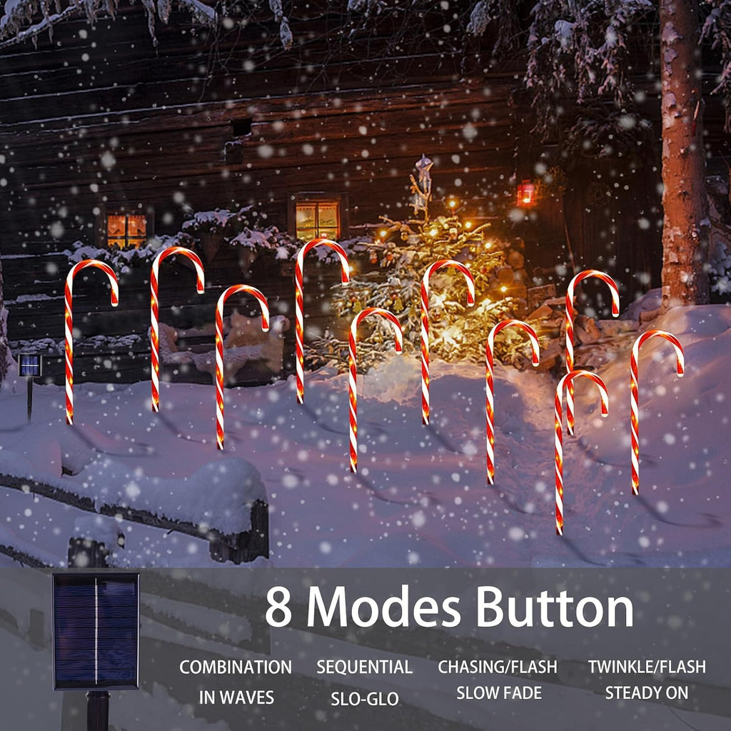 Solar Candy Cane Lights, 21 Inch Red Christmas Yard Decorations | Auto-On at Dusk, 8 Lighting Modes, Cord-Free Setup