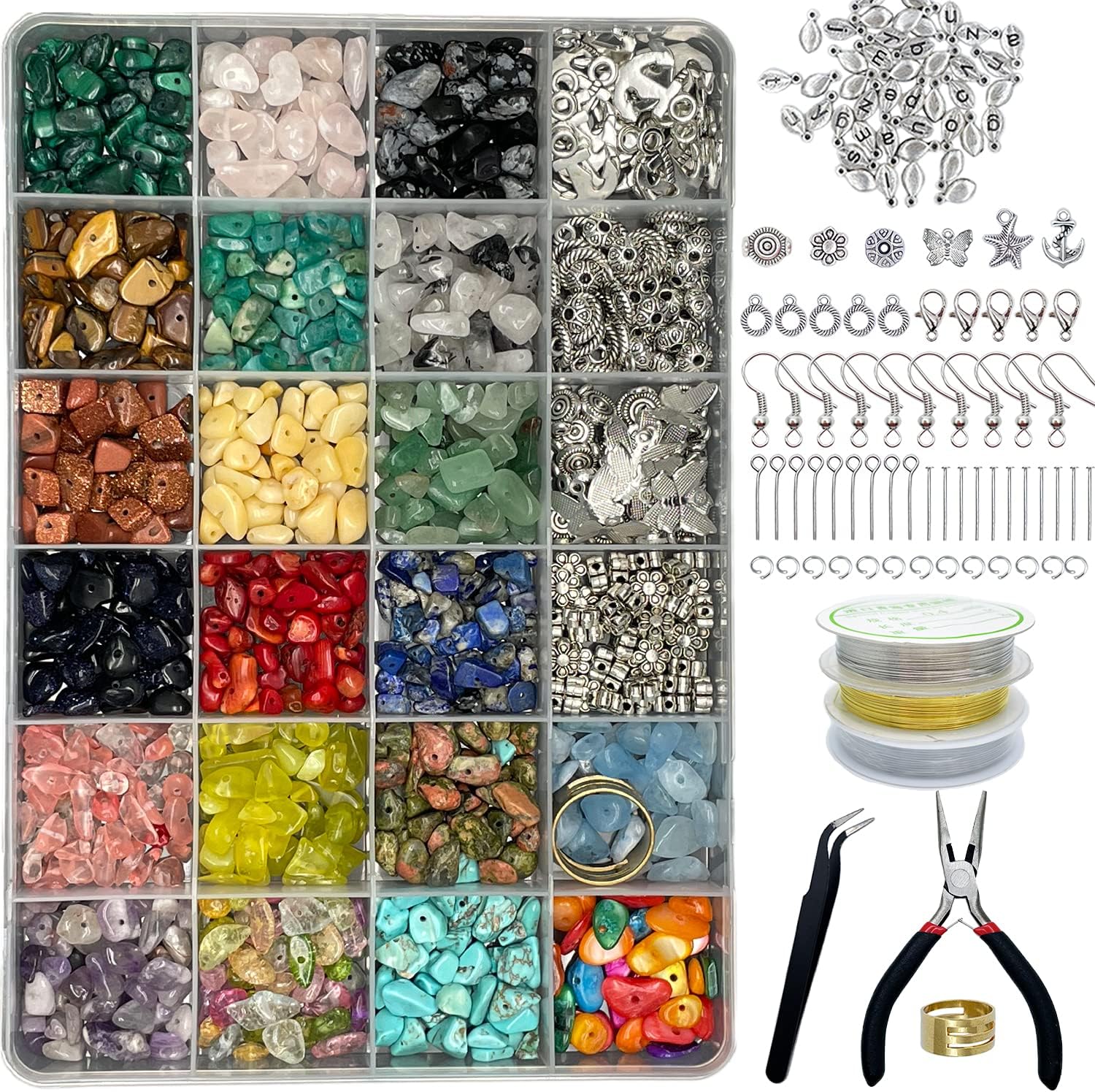 Jewelry Making Supplies Kit - 1587 PCS Beads, Crystal Beads, Jewelry Pliers, Beading Wire, Earring Hooks, Rings