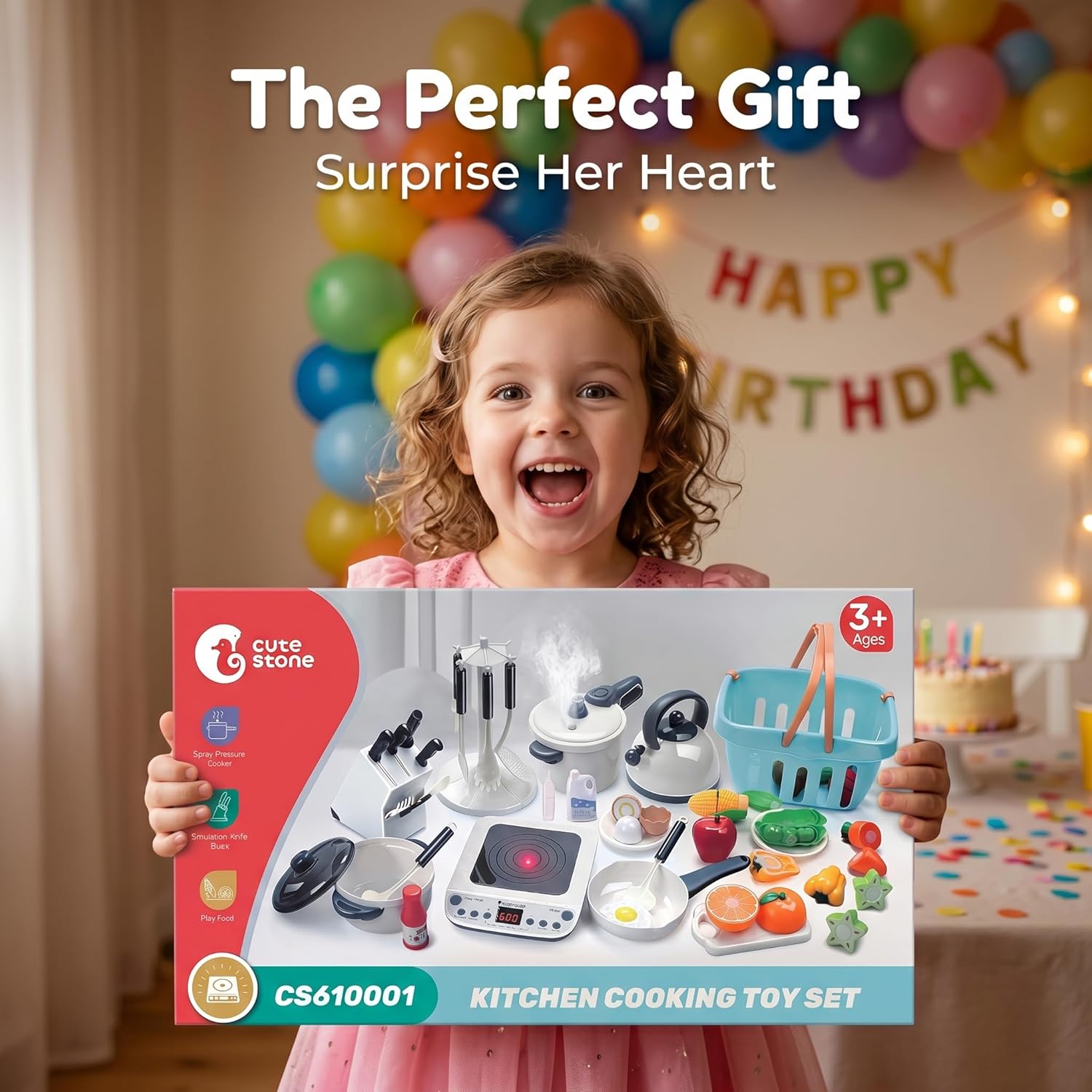 Pretend Play Kitchen Toy with Cookware Steam Pressure Pot and Electronic Induction Cooktop, Cooking Utensils, Toy