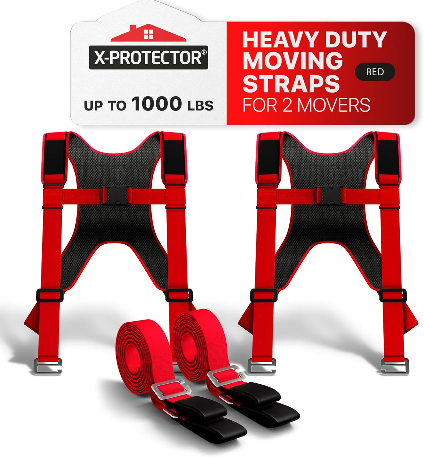 Moving Straps - 2 Pairs - Red Lifting Straps for 2 Movers | Move Furniture Easily and Safely - Perfect for Lifting &