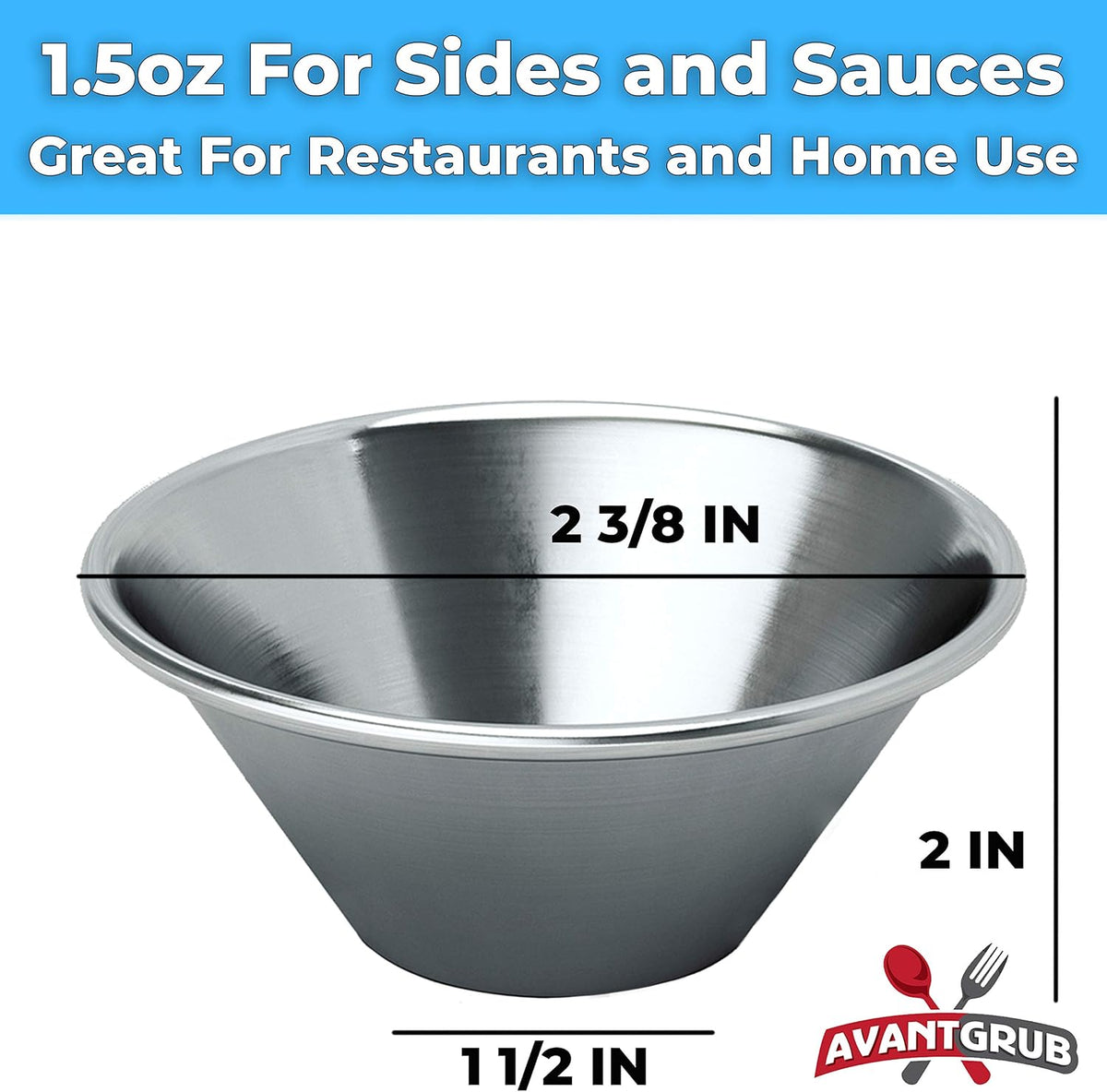 Pro-Grade Stainless Steel 1.5oz Sauce Cups 36 Pk. Reusable Stackable Metal Portion Containers for Sampling, Salad