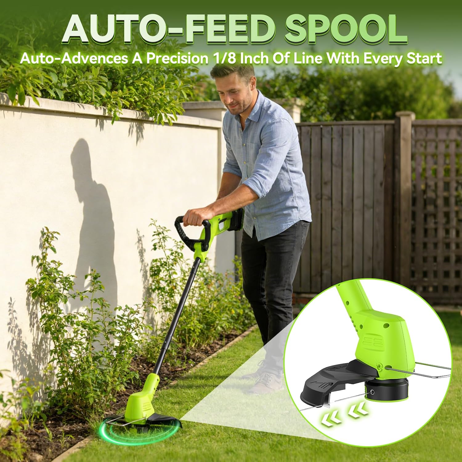 20V Cordless Weed Wacker & 12" String Trimmer with 2 Batteries | 3.5 LBs Lightweight 3-in-1 Lawn Edger, Auto Feed