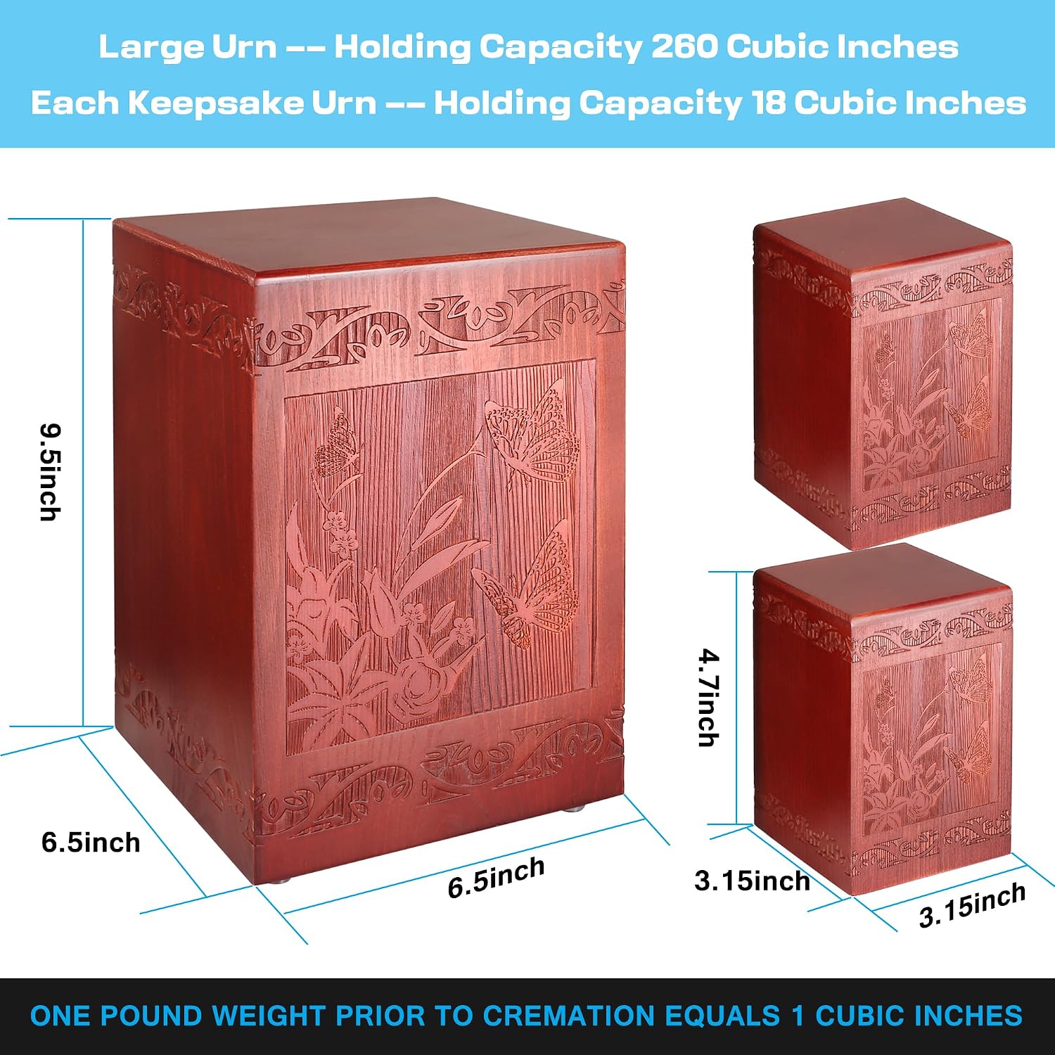 Wooden Cremation Urn for Human, Wood Handmade Engraved Decorative Box, Funeral Urns for Adult Male Female Burial or