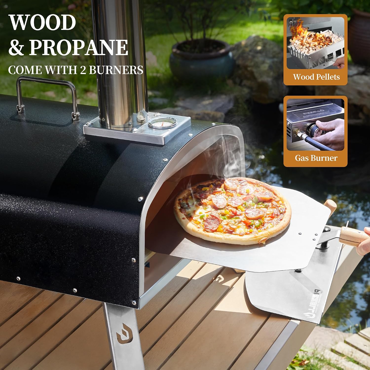 16" Outdoor Pizza Oven, Propane & Wood Fired Steel Pizza Grill