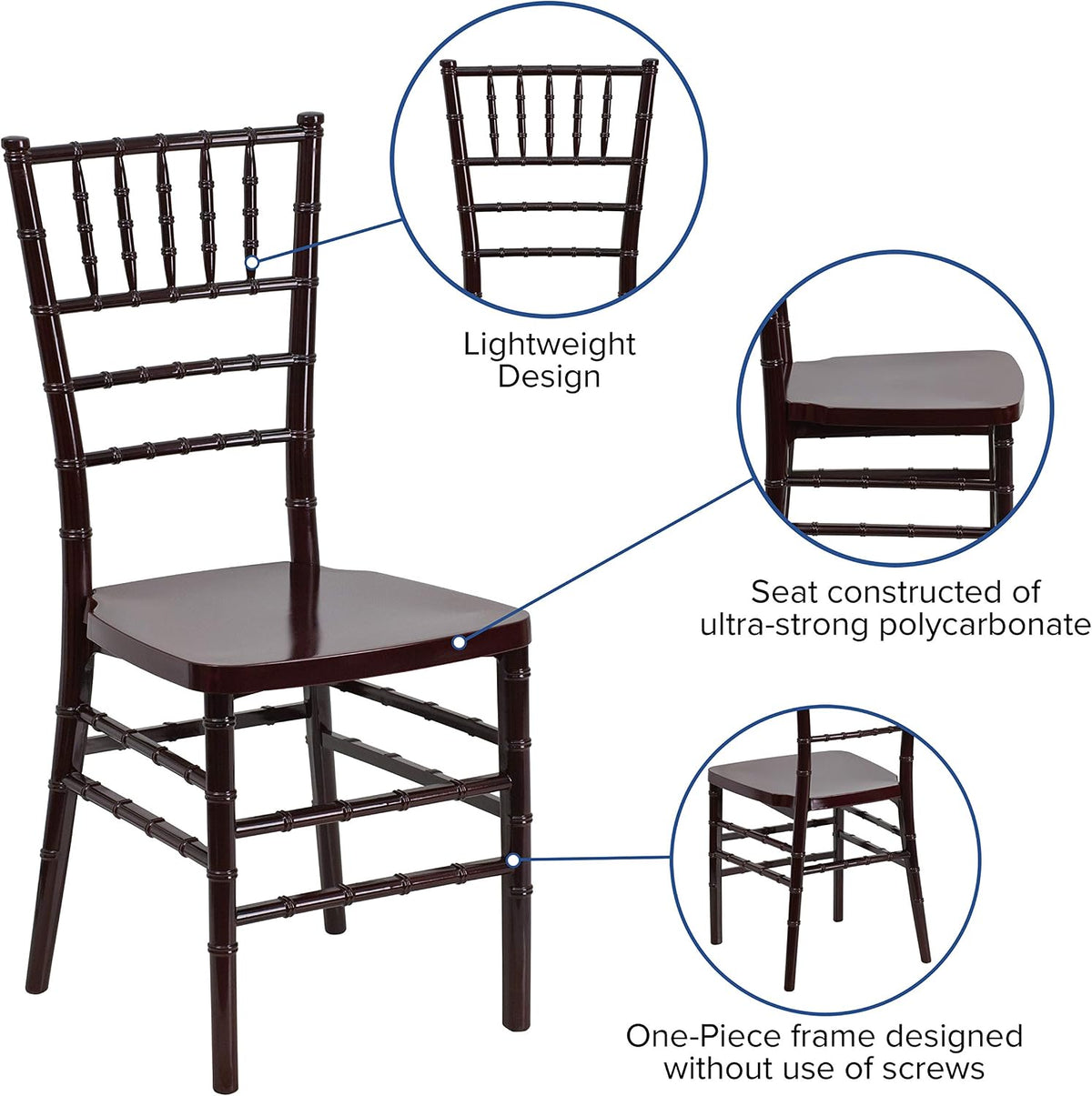 HERCULES PREMIUM Series Mahogany Resin Stacking Chiavari Chair