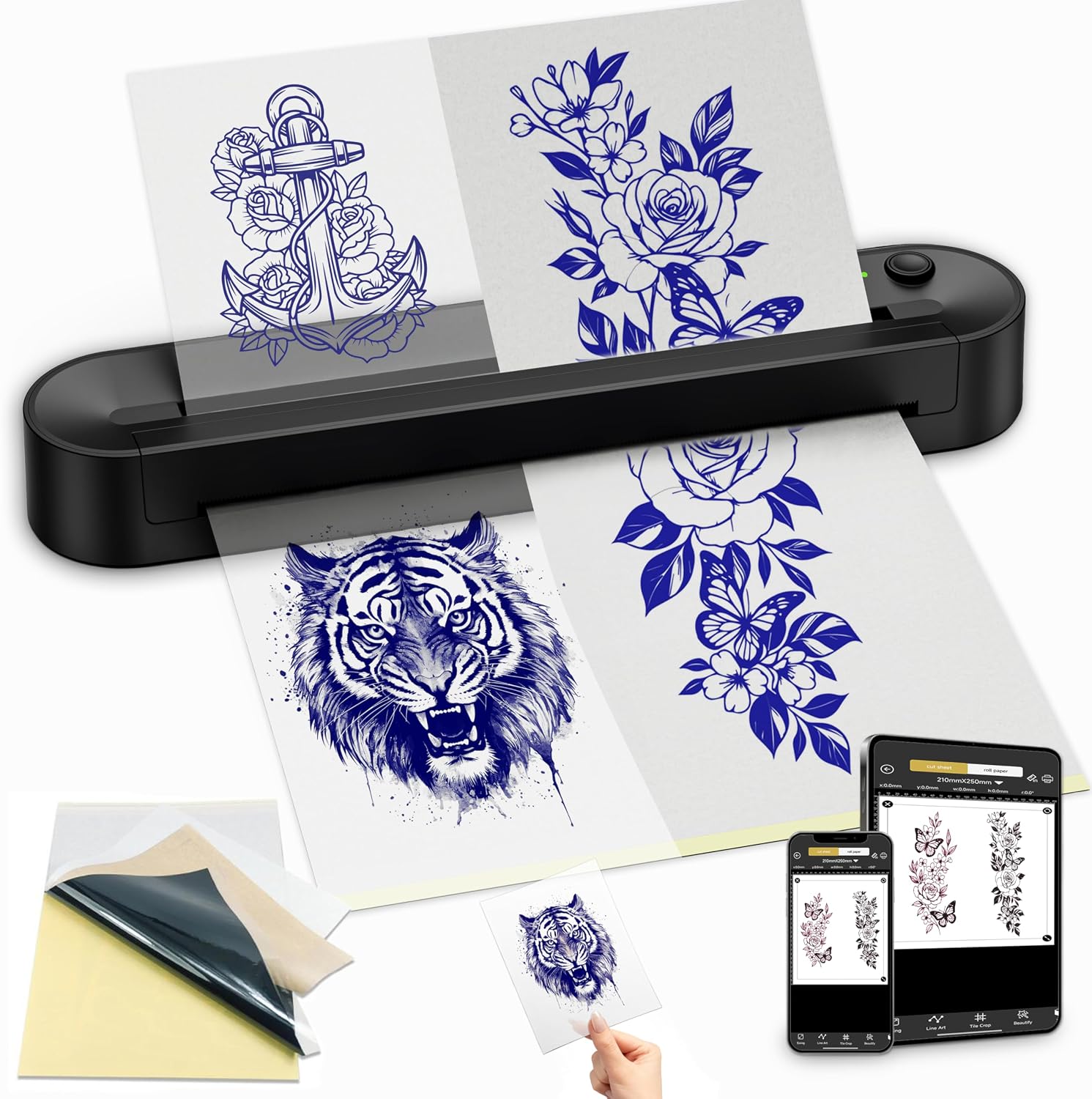 Tattoo Stencil Printer, Bluetooth Thermal Printer with Save Custom Templates, Multi Sizes ≤ A4, Tattoo Transfer
