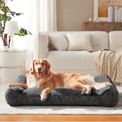 XL Orthopedic Dog Bed for Large Dogs Up to 80lbs - Extra Thick Foam Pet Bed Sofa with Bolster Sides, Large Sized Dog