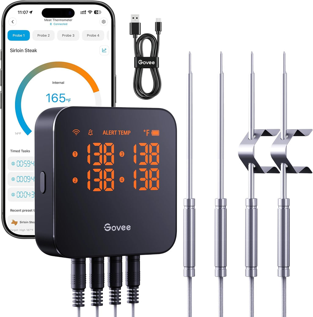 WiFi Meat Thermometer Digital with 4 Probe, App Notification Alert