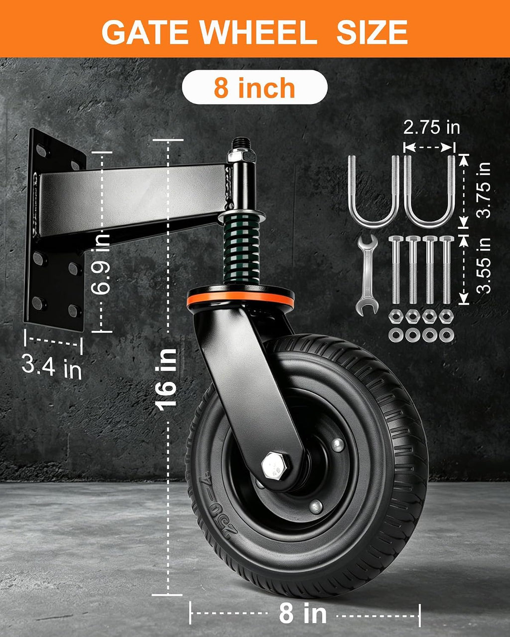 Gate Wheel - 8inch Heavy Duty Gate Wheels for Wooden Gate and Fence or Farm Metal Tube Swing Gate, Gate Caster with