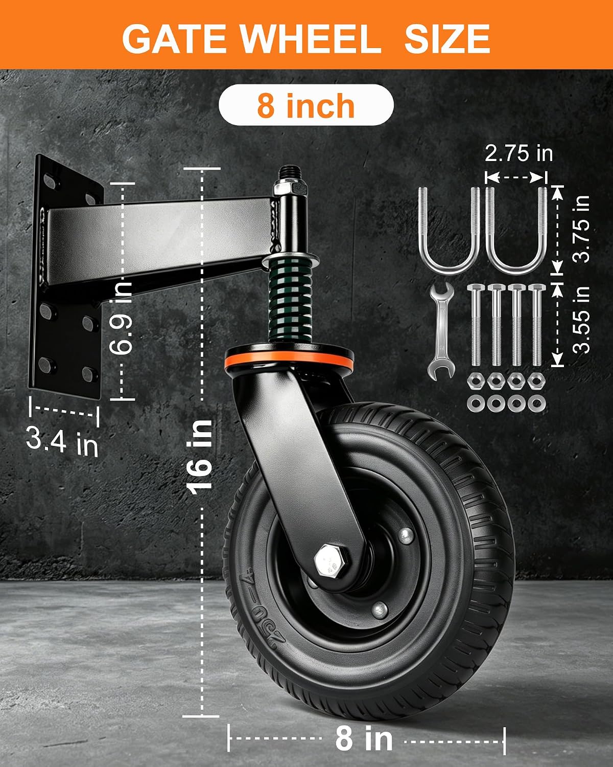 Gate Wheel - 8inch Heavy Duty Gate Wheels for Wooden Gate and Fence or Farm Metal Tube Swing Gate, Gate Caster with