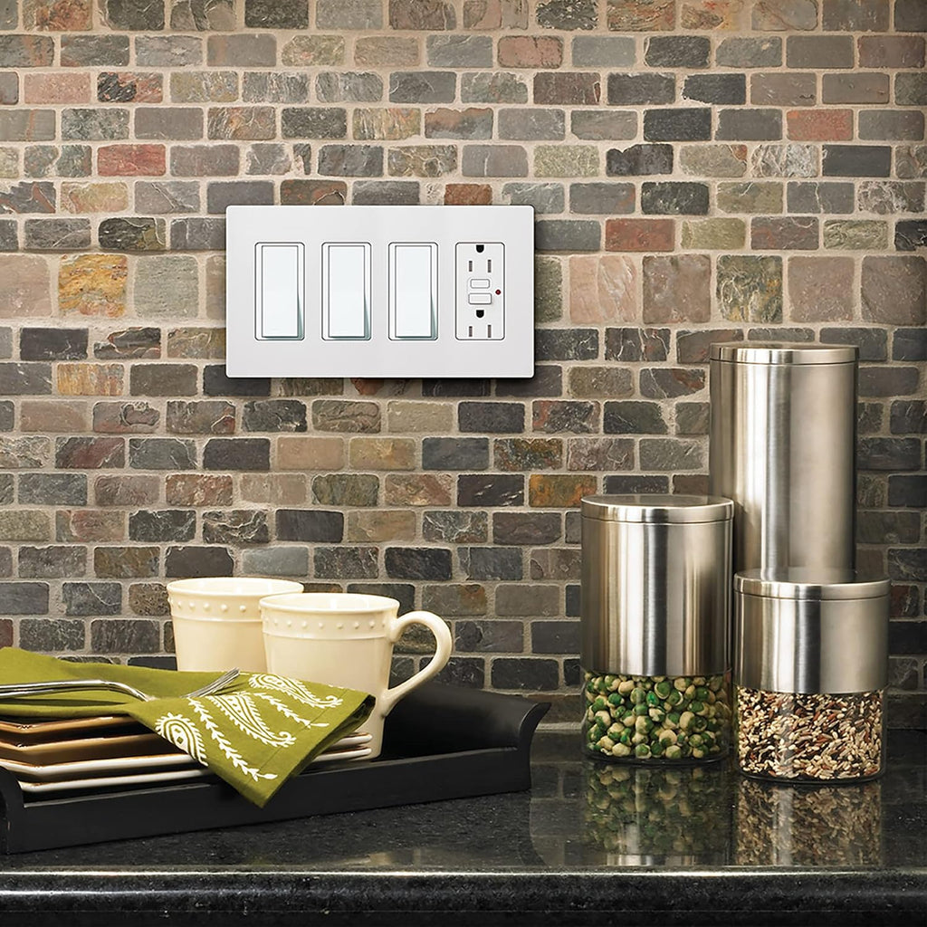 Lutron Claro Light Switch Cover Plate, 4 Gang Wallplate, Gloss