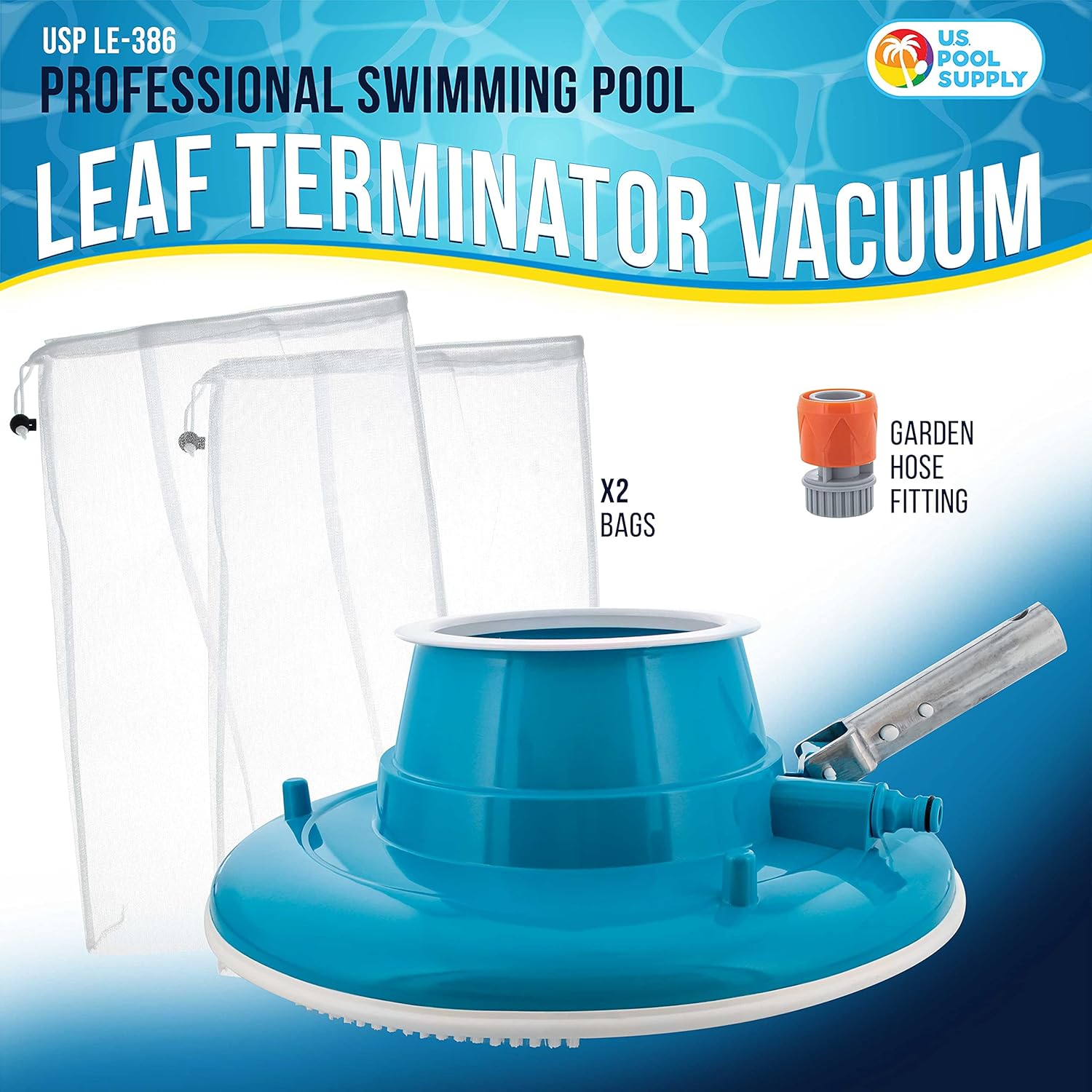 Professional Swimming Pool Leaf Terminator Vacuum - 15" Pool Cleaner Body, 8 Pressure Jets, 4 Rotating Wheels, 3
