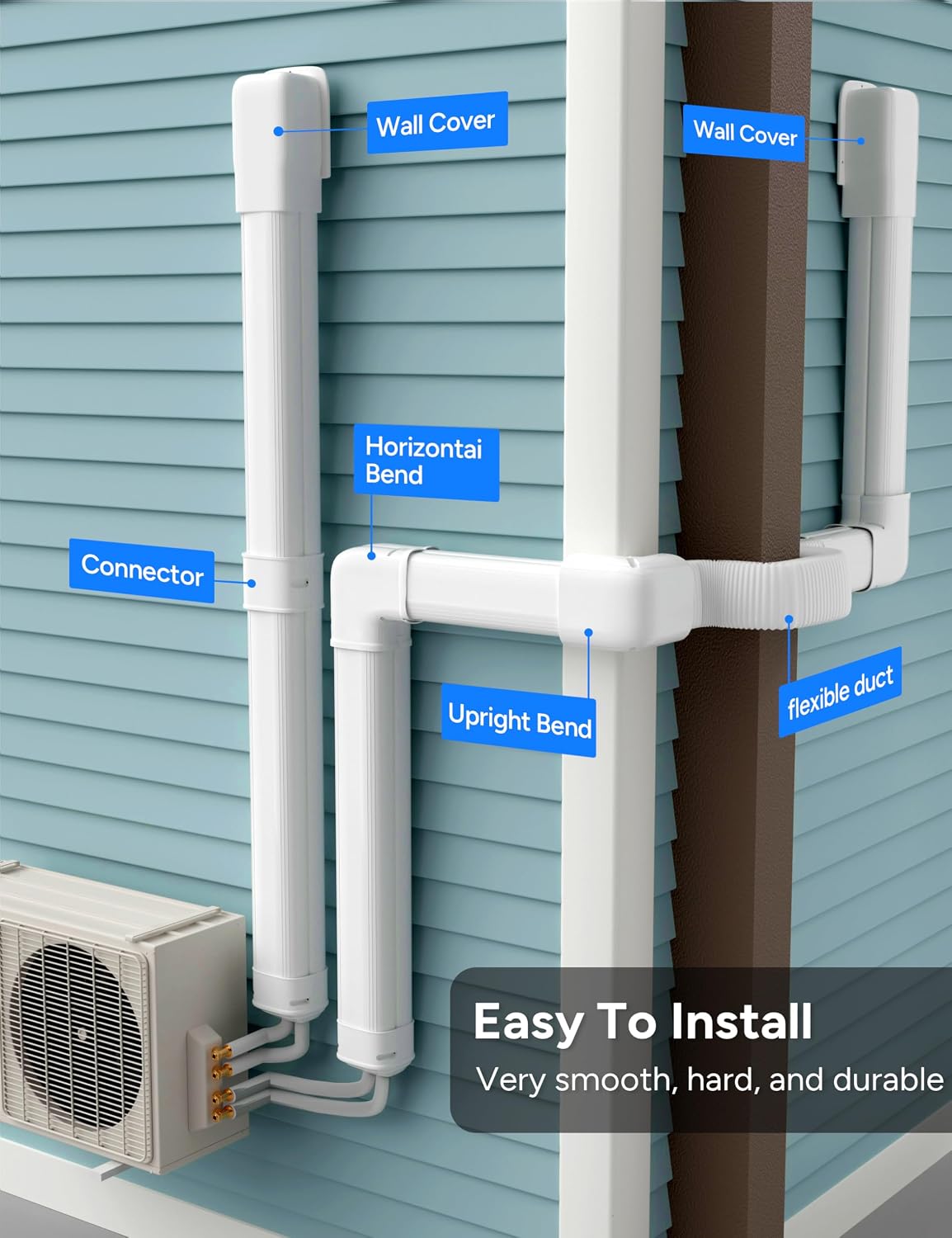 3'' 22.5Ft Mini Split Line Set Cover, Upgraded UV-Proof PVC Pipe | DIY Decorative Lineset Cover Kits with Flexible
