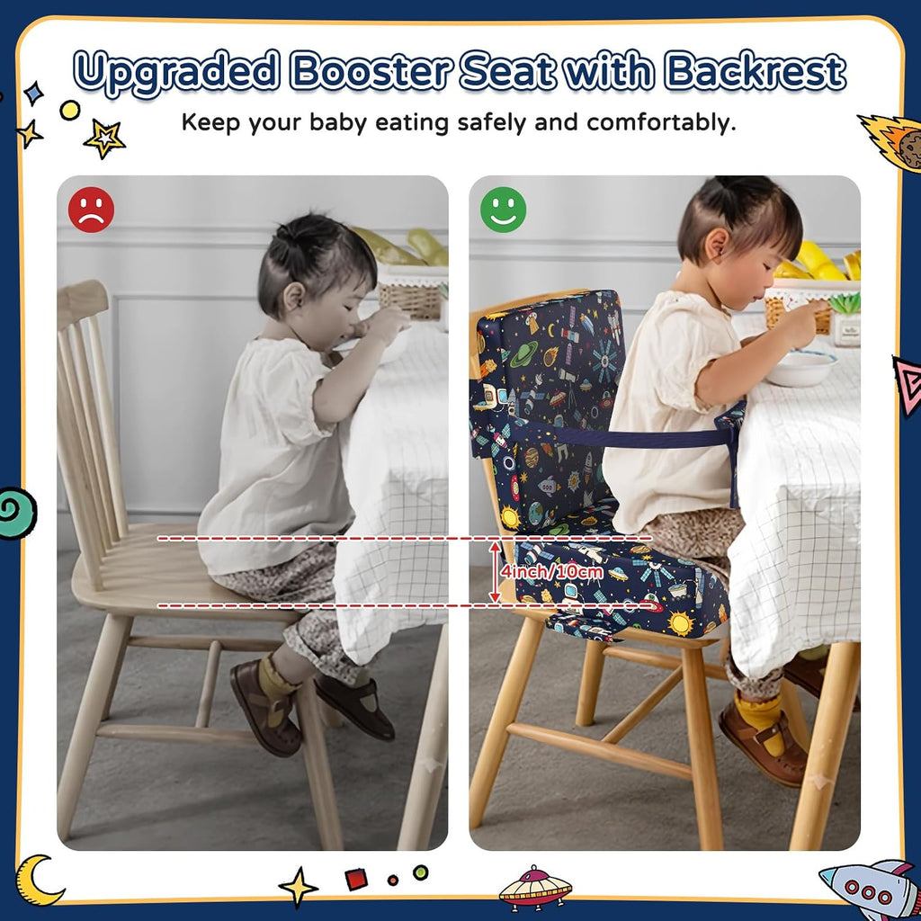 Booster Seat for Kitchen Chair with Backrest, Removable, TPU Waterproof