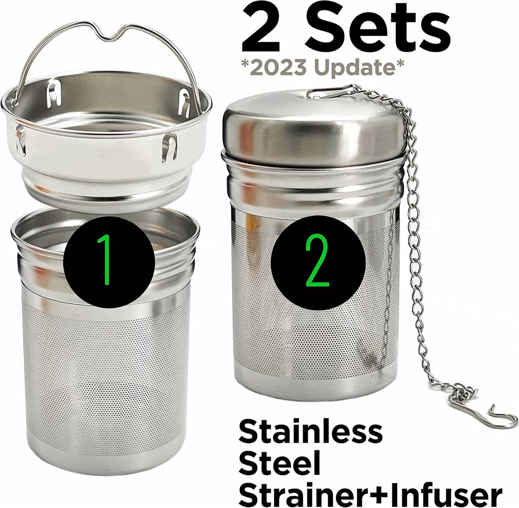 32oz Borosilicate Glass Water Bottle with Bamboo Lid and 2 Tea Infuser Sets for Fruit Infused Water and Cold Brew