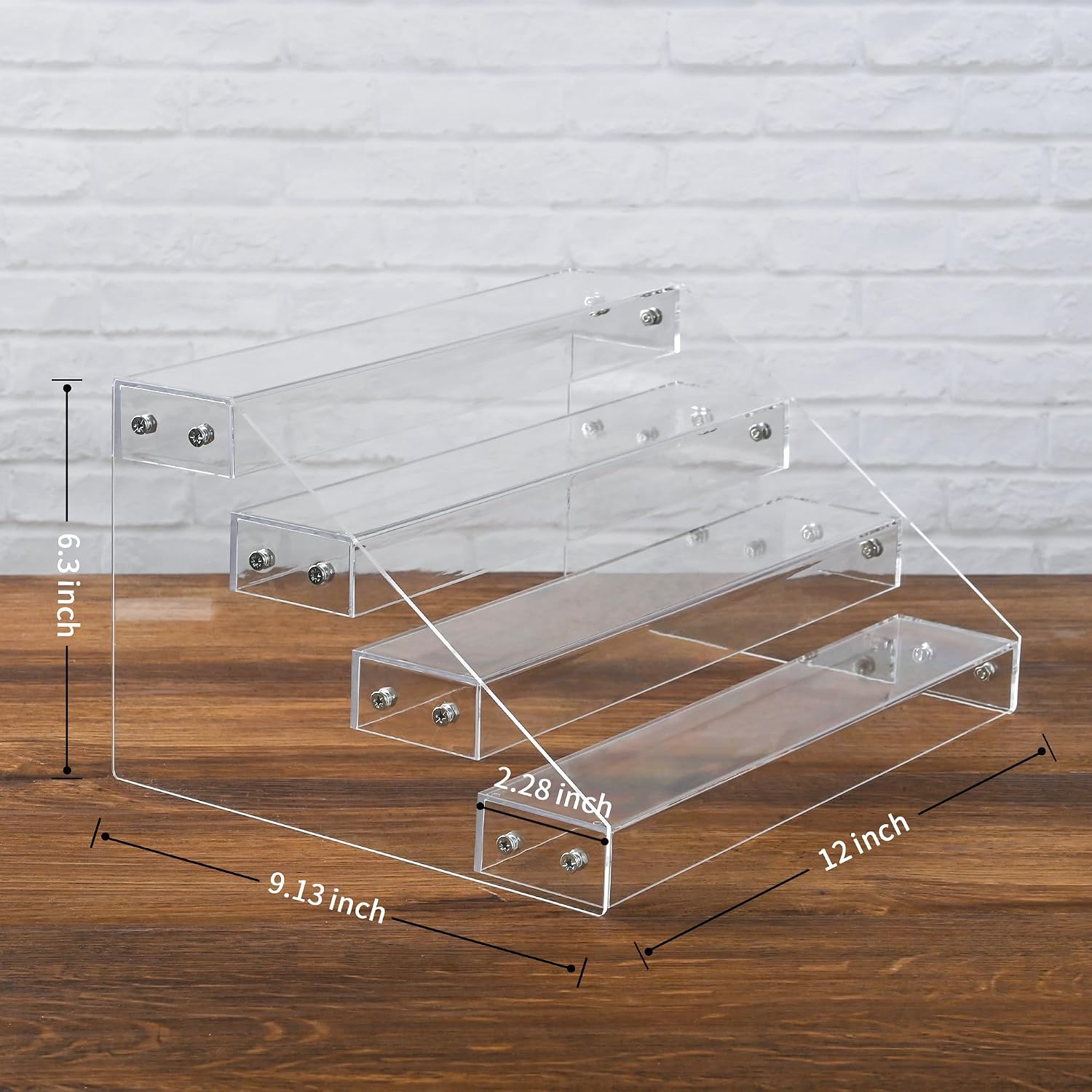 12" Acrylic Riser Display Stands - 4 Tier Clear Acrylic Display Shelf, Double Sided Usable, Makeup Organizer Perfume