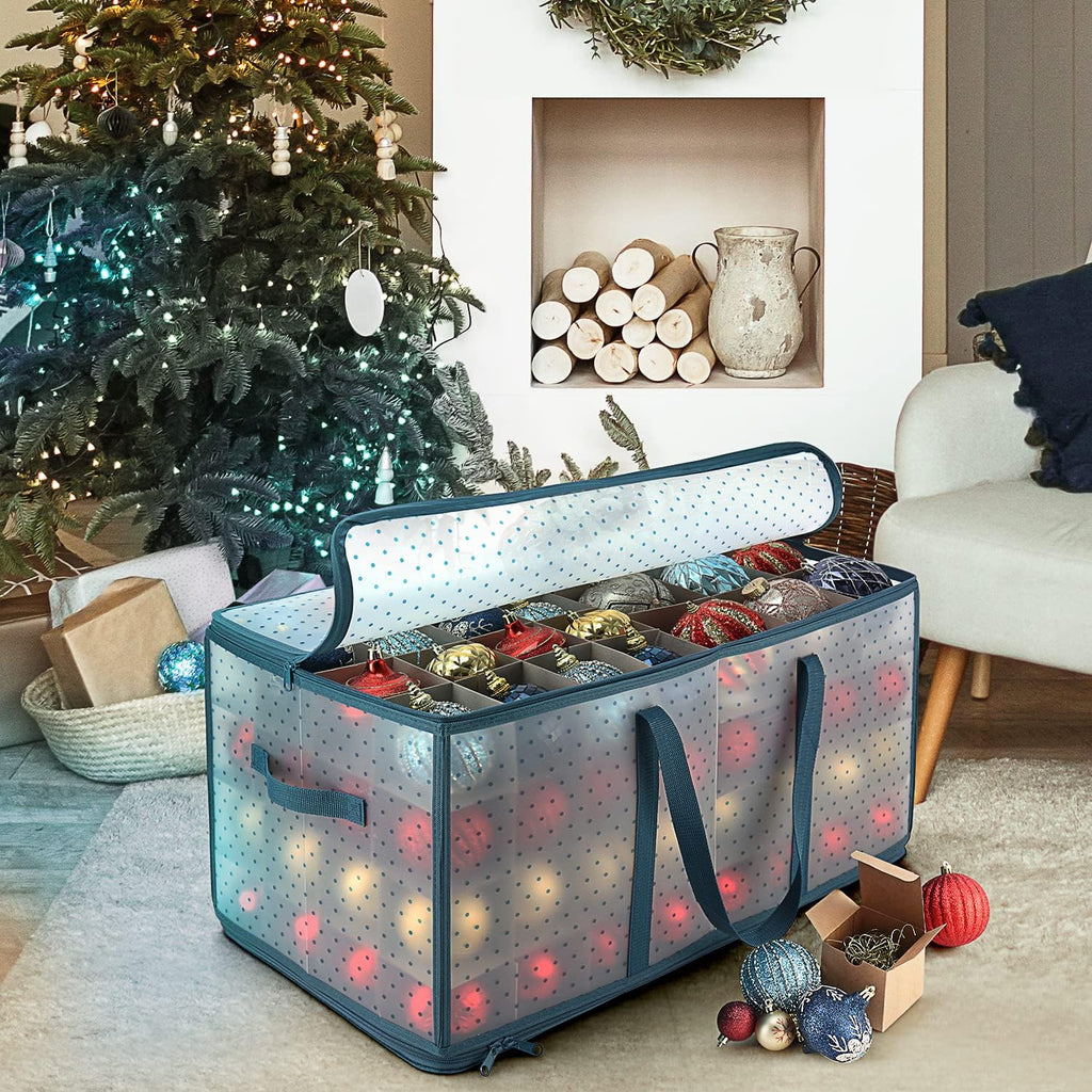 Large Christmas Ornament Storage Box With Adjustable Dividers - Plastic Ornament Storage Container For 128 Holiday