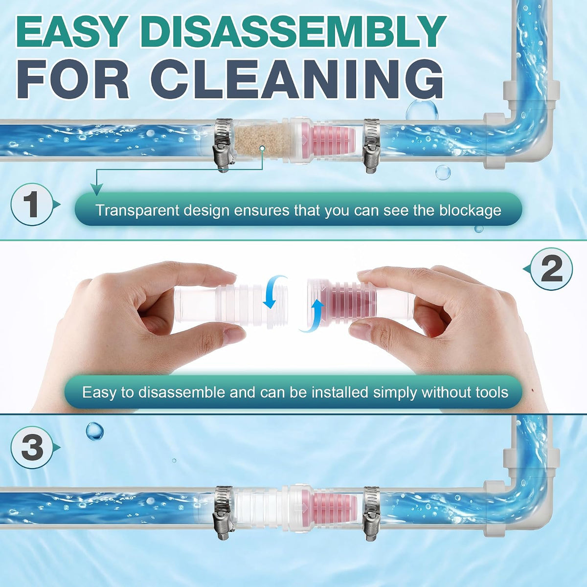 1 Pack Inline Check Valve with Hose Clamps for 3/4 and 1 In Water Lines