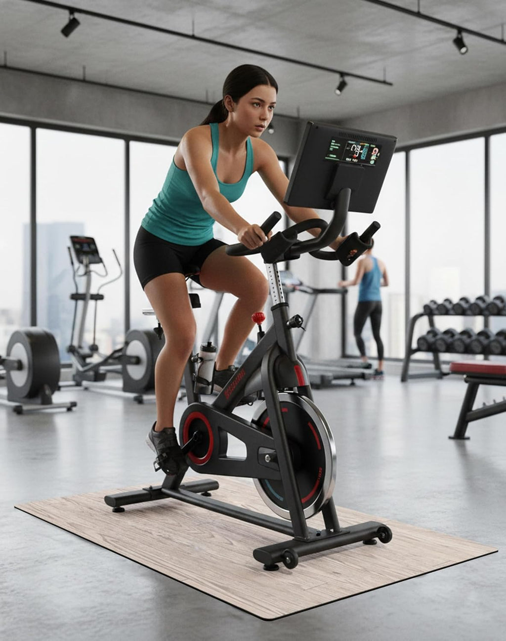 Rhino Mat Wood Grain Fitness Equipment Mat Made in USA | 0.095” Thick PVC Floor Protector for Treadmill, Bike, Rowing