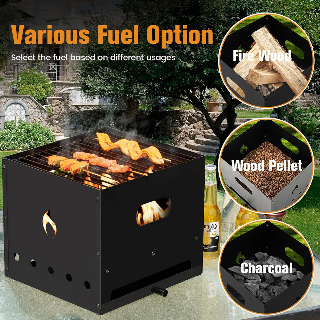 Pizza Oven Outdoor, 4-in-1 Wood Fired Pizza Oven and Grill Combo W/ 12" Pizza Stone, Pizza Peel, Water-Proof Cover &