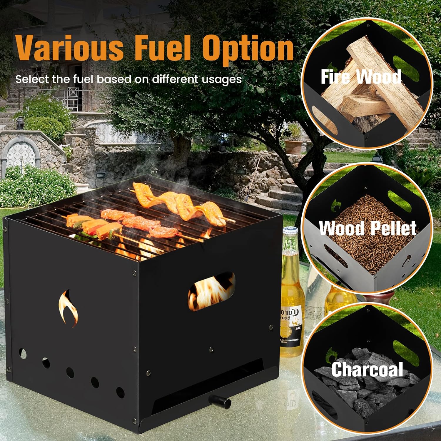 Pizza Oven Outdoor, 4-in-1 Wood Fired Pizza Oven and Grill Combo W/ 12" Pizza Stone, Pizza Peel, Water-Proof Cover &