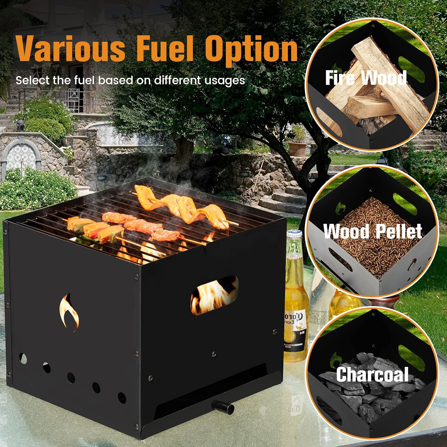 4-in-1 Outdoor Pizza Oven Wood Fired, 2-Layer Pizza Maker Grill with Stone, Peel, Waterproof Cover, Cooking Grids