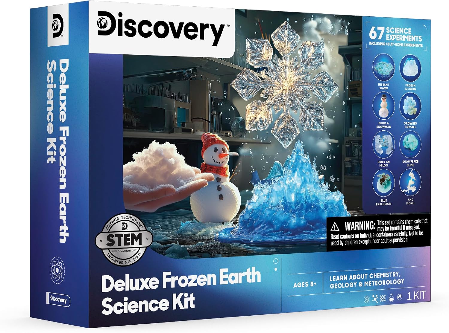 Frozen Earth Science Kit – 67 Experiments STEM Chemistry Lab for Kids| Grow Crystals, Make Snow & Slime, Ice