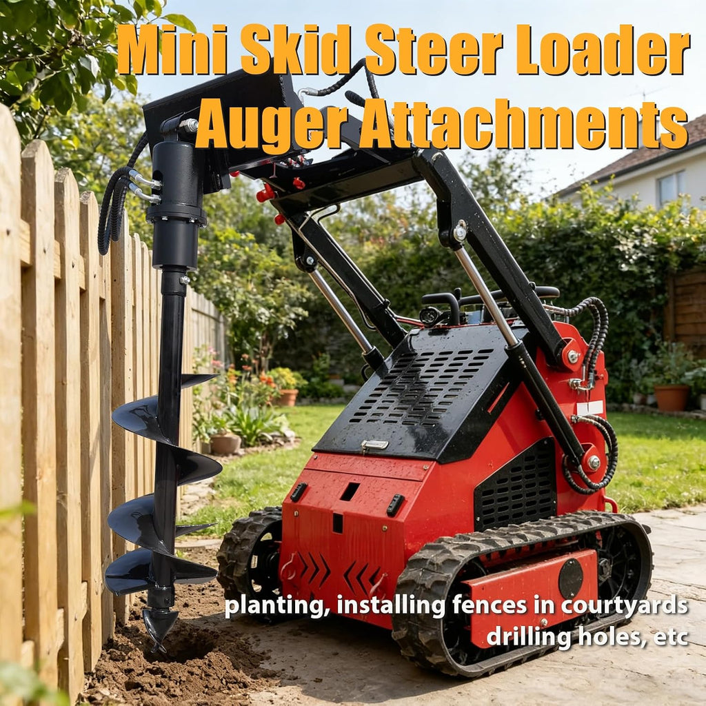 Mini Skid Steer Loader Auger Attachments, Hydraulic Auger with 6"/8"/12" Drill Bits, Heavy Duty Skid Steer Attachment