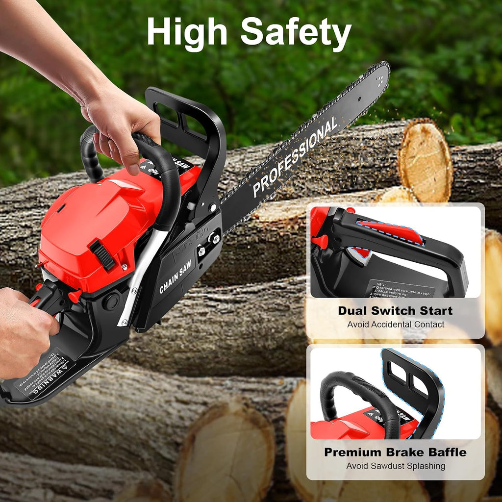 58cc Gas Chainsaw, 20 Inch Gas Powered Chainsaws with Tool Bag, 3.6HP 2-Cycle Handheld Cordless Petrol Gasoline Chain