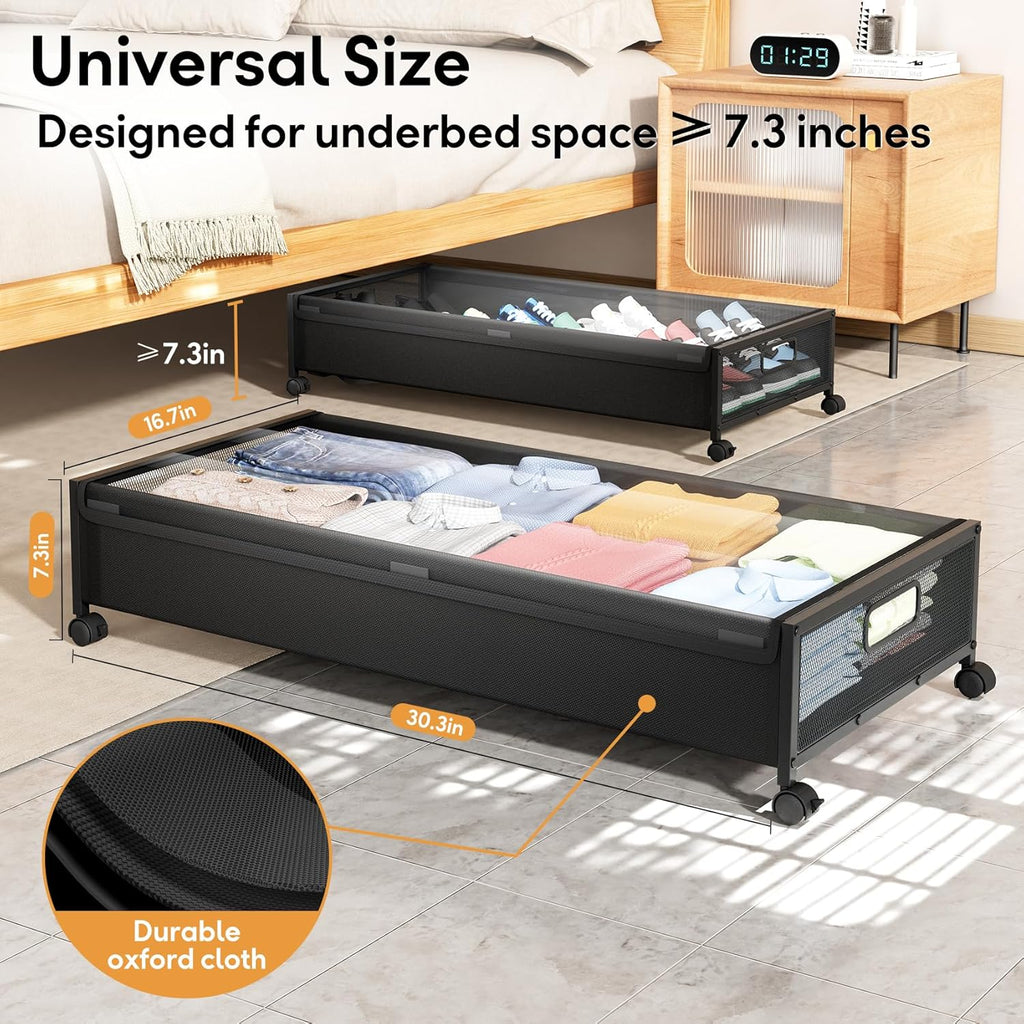 Under Bed Storage Containers with Wheels 2 Pack Underbed Shoe Storage Bedroom Storage Bins Organizer Large Capacity