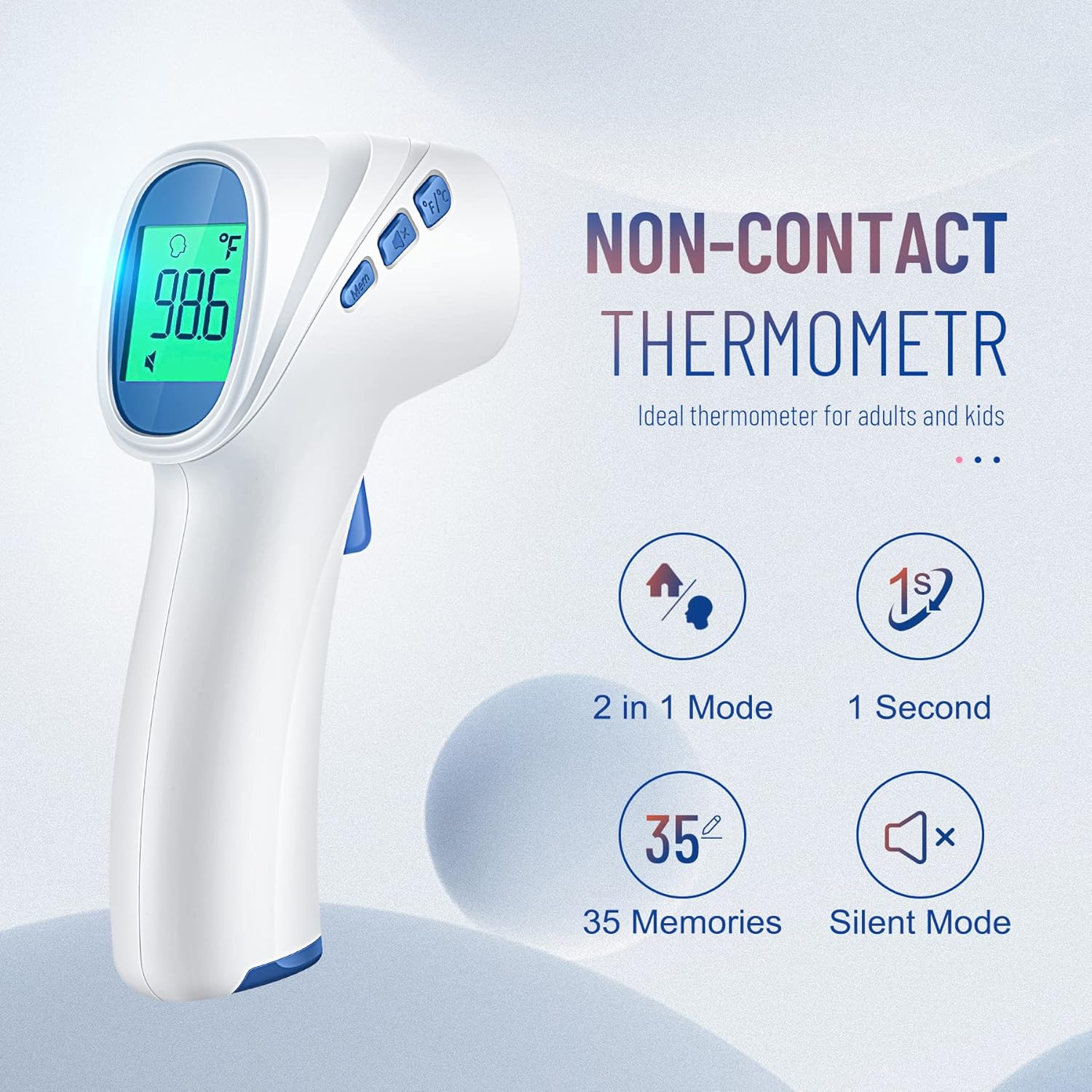 Forehead Thermometer for Adults and Kids, Digital Baby Thermometer with Fever Alarm, Fast Accurate Results, Home