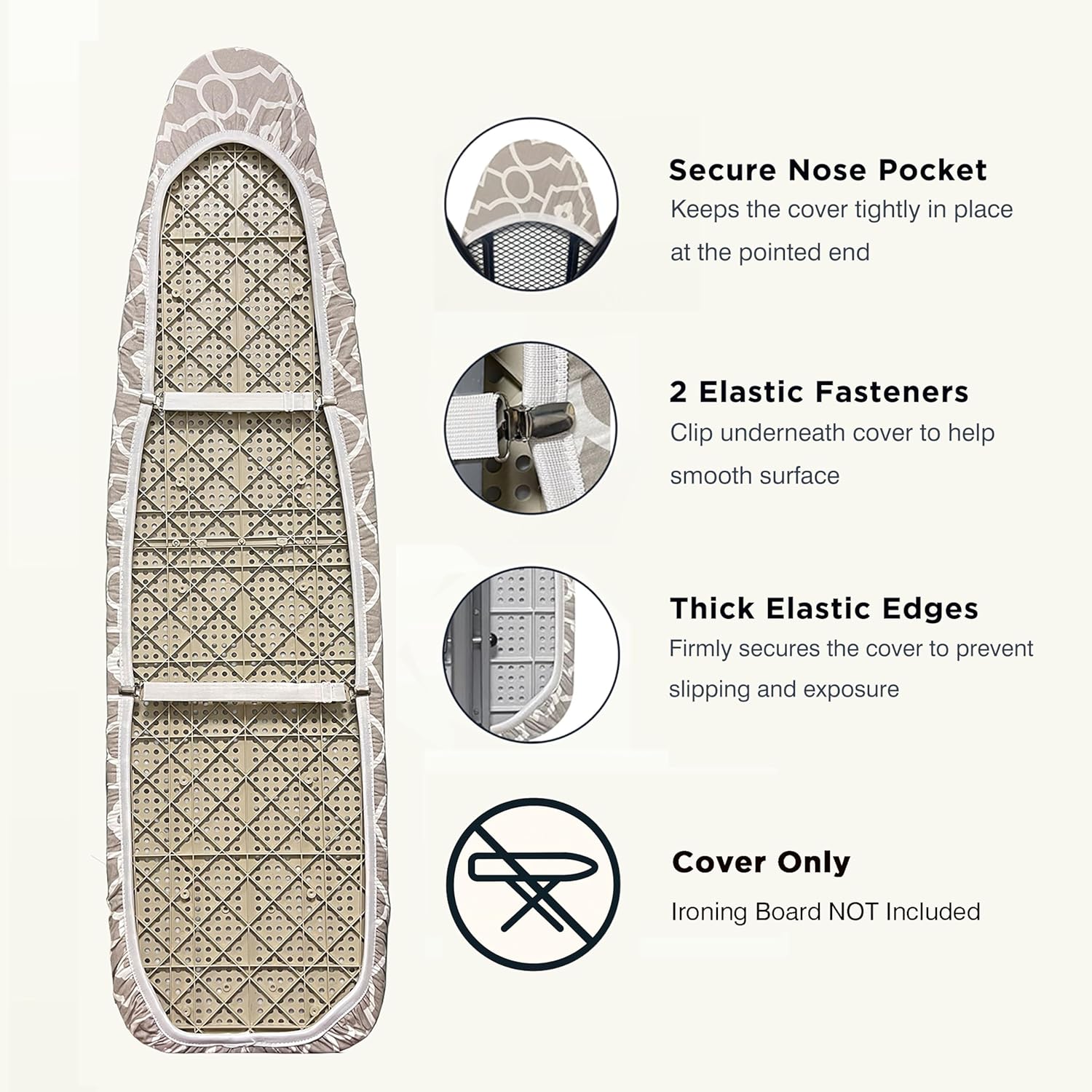 Ironing Board Cover and Pad 15"x54" Extra Thick Natural Cotton, Scorch and Stain Resistant Padding, Standard Size